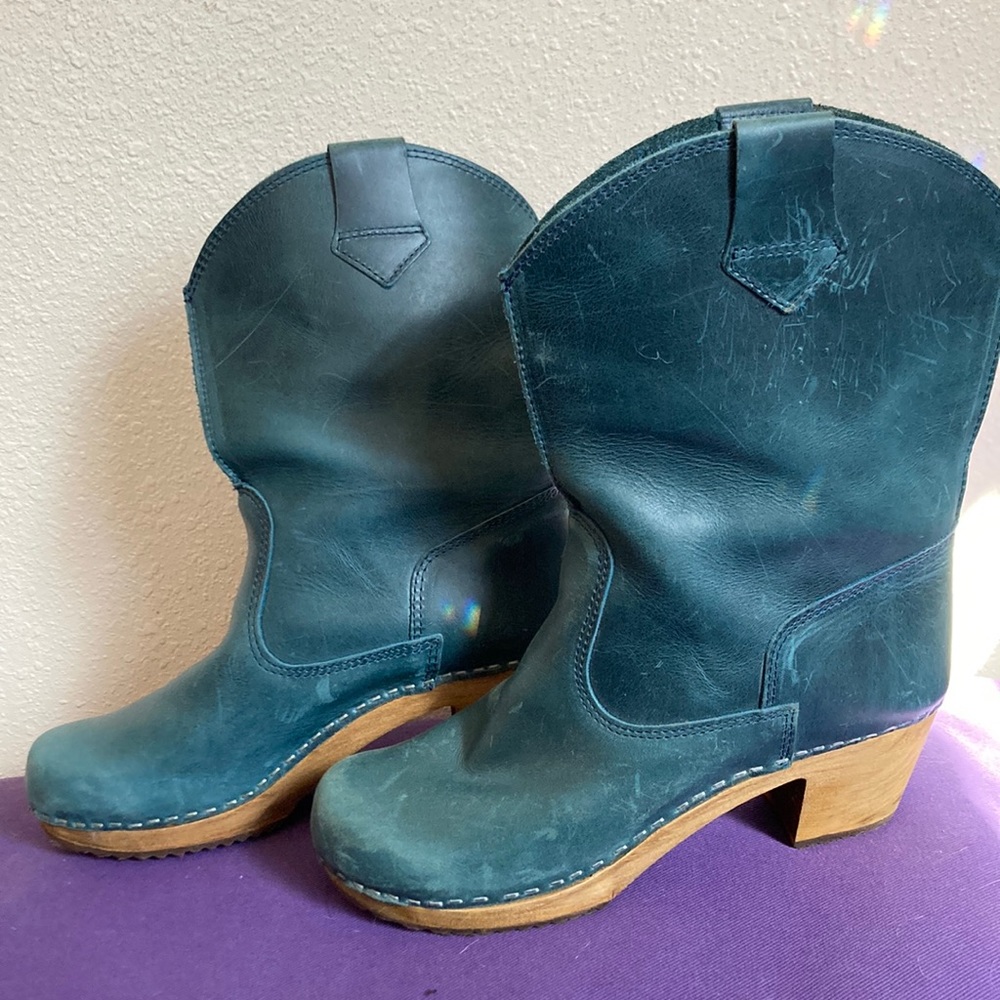 Sanita turquoise clog booties